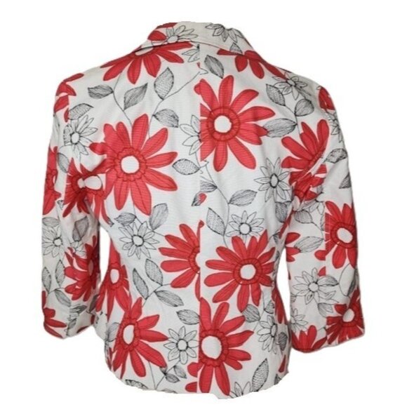 Ann Taylor Loft 3/4 Sleeve White Cotton Jacket With Pink Flowers Sz 0 - Picture 2 of 9